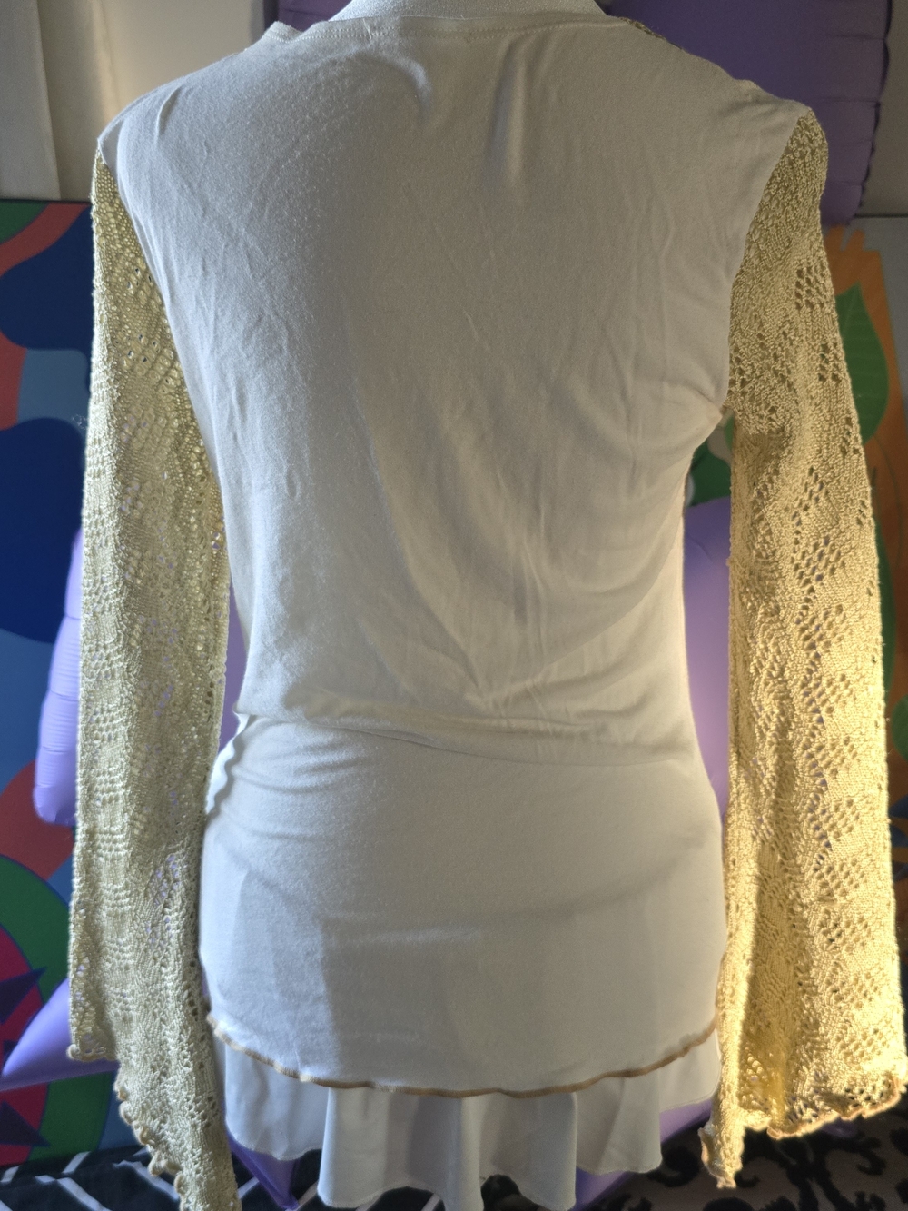🔥(SOLD) Y2K Whimsigoth Fairycore Top Crochet Bell Sleeve Graphic S - Picture 6 of 11